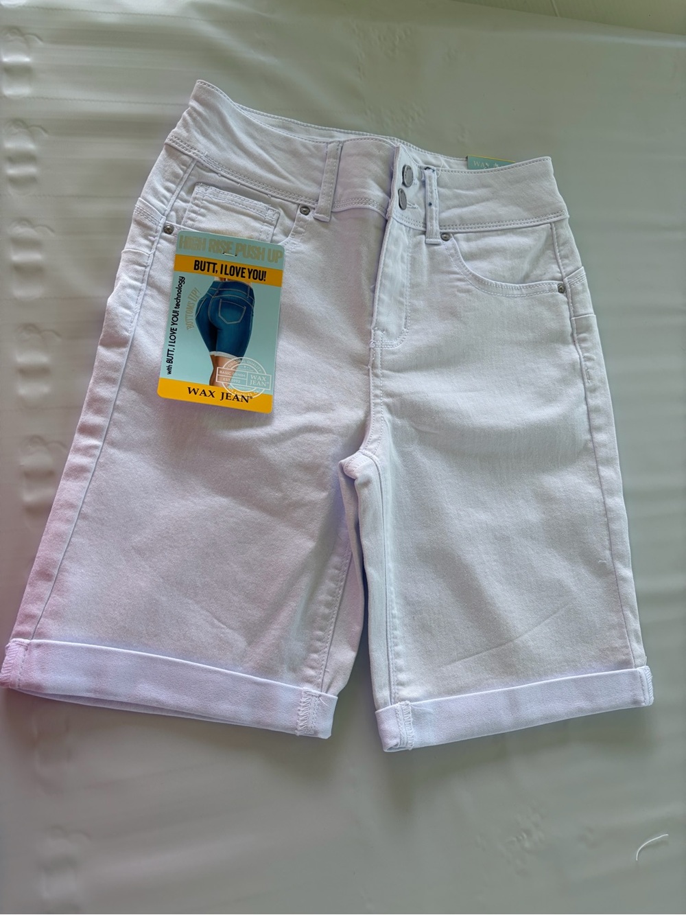 Wax Jean White Women's Cuffed Denim Bermudas